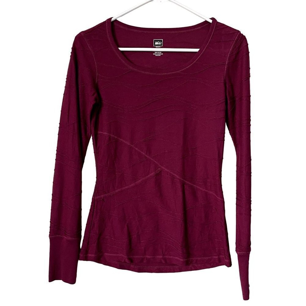 REI pink long sleeved thermal top criss cross athleisure comfortable classic
